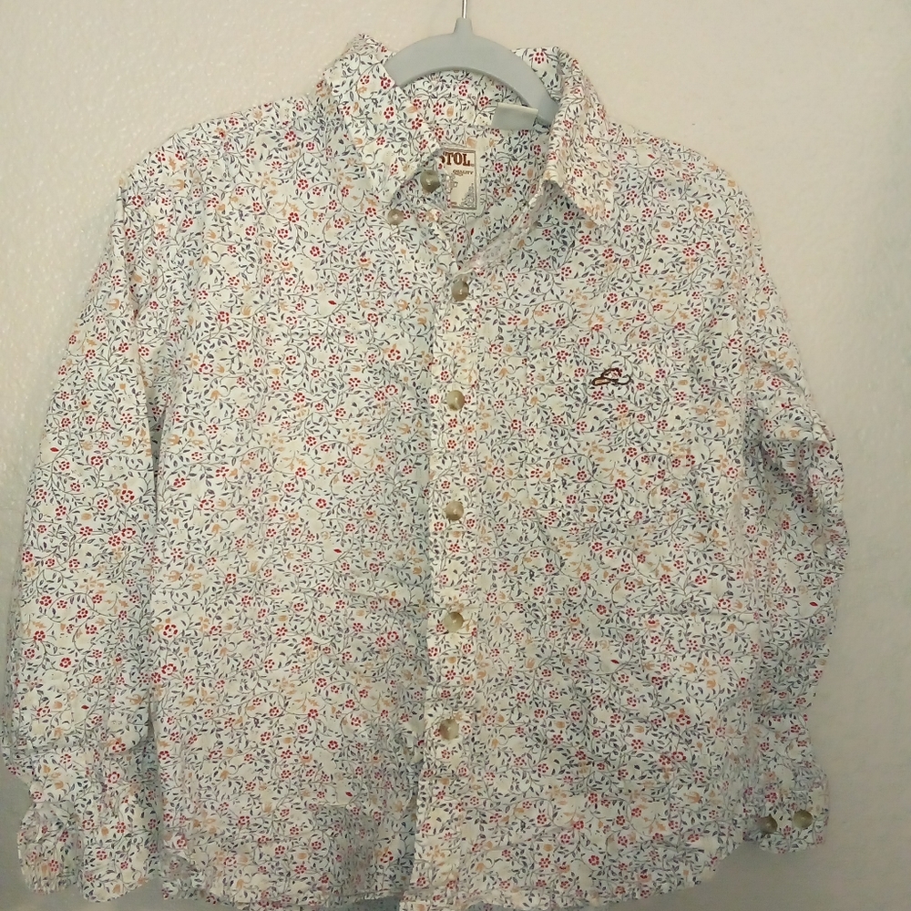 Girls Sz Small 5/6 Resistol Cream Button Down Floral Long sleeve Western Shirt